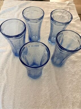 Indiana glass Madrid Blue recollection Blue Embossed Glass Tumbler Set 5 pieces